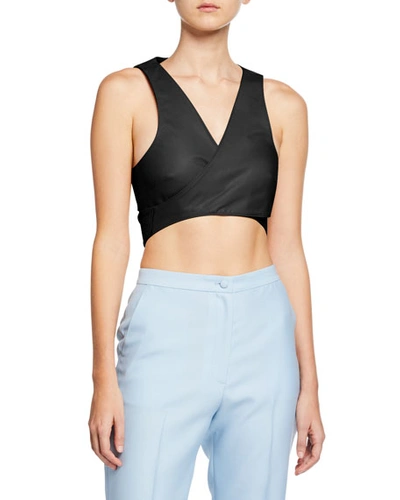 Partow Athena Leather Tie-back Cropped Vest In Black