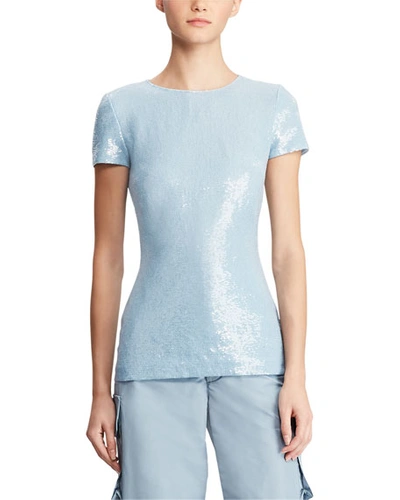 Ralph Lauren Adreanna Short-sleeve Beaded Sequin Top In Blue