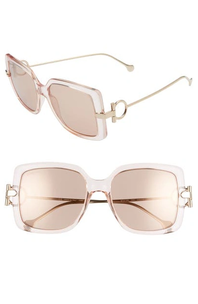 Ferragamo Gancio Rectangle Plastic & Metal Sunglasses In Nude