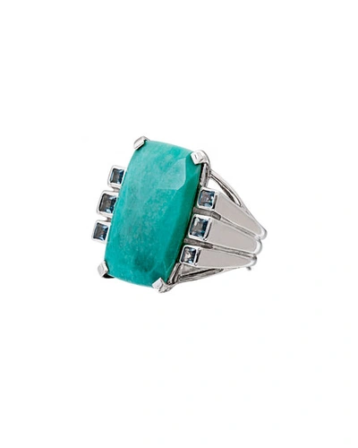 Stephen Dweck Faceted Turquoise & Blue Topaz Cushion Ring