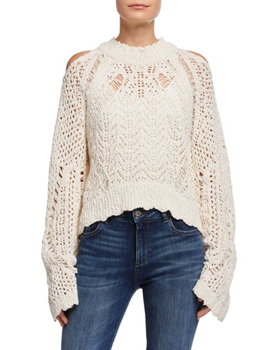Iro Unctuous Crochet Cold-shoulder Sweater In Off White