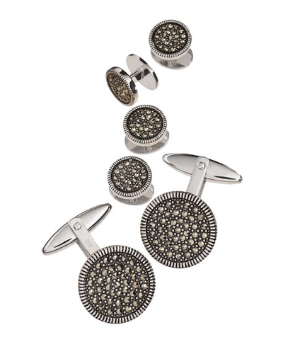 Jan Leslie Men's Round Rhodium-plated Marcasite 6-piece Cufflinks & Tuxedo Stud Set In Neutral