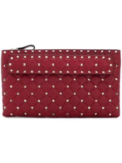Valentino Garavani Rockstud Spike Quilted Leather Clutch Bag In Red