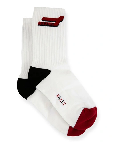 Bally Men's Logo-pattern Tube Socks, White/red