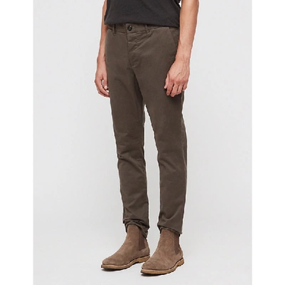 Allsaints Park Slim-fit Stretch-cotton Chinos In Khakigreen