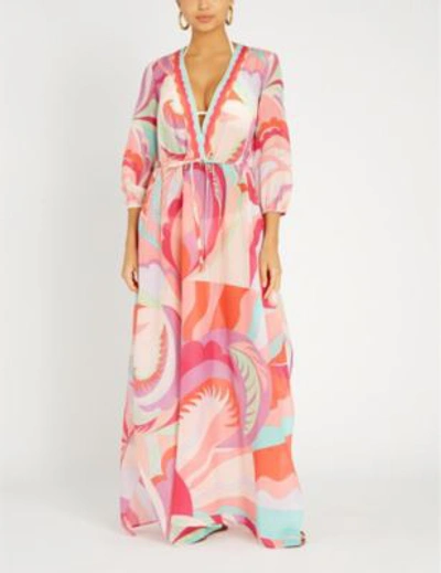 Emilio Pucci Printed Cotton And Silk-blend Kaftan In 067 Corallo/fuxia