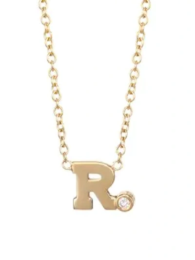 Zoë Chicco Diamond & 14k Yellow Gold Initial Pendant Necklace In Initial R