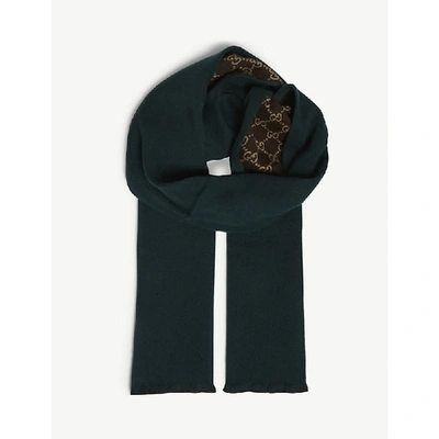 Gucci Gg Logo Reversible Wool-blend Scarf In Green