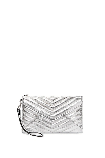 Rebecca Minkoff Leo Quilted Metallic Leather Envelope Clutch In Silver