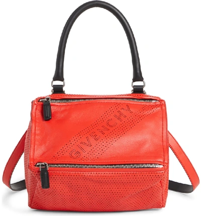 Givenchy Small Pandora Perforated Logo Leather Satchel - Red In Pop Red
