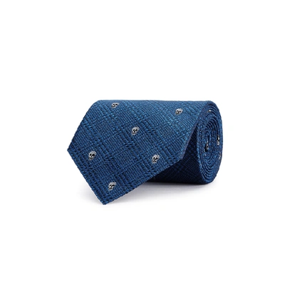 Alexander Mcqueen Blue Skull-jacquard Silk Tie