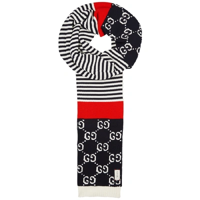 Gucci Logo-intarsia Striped Cotton Scarf In Multicoloured