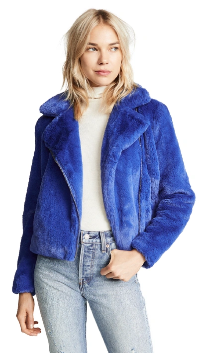 Rebecca Minkoff Henderson Moto-style Faux-fur Jacket In Blue
