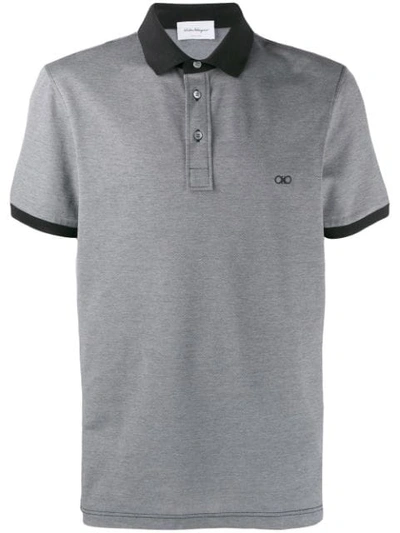 Ferragamo Contrast Logo Cotton Polo In Grey Multi