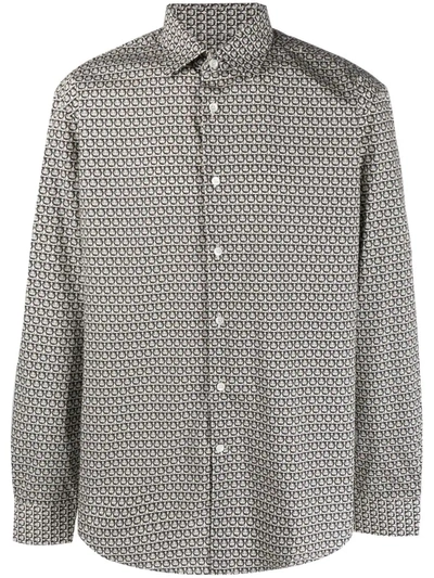 Ferragamo Gancini Patterned Cotton Long-sleeved Shirt In Grey