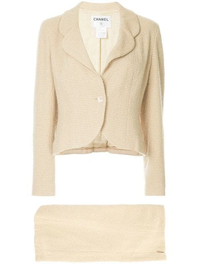 Pre-owned Chanel Vintage Cc Setup Suit Jacket Skirt - Neutrals