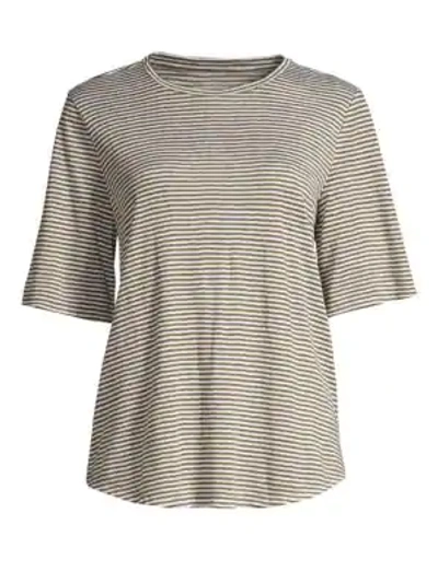 Eileen Fisher Organic Linen Striped Top In Olive