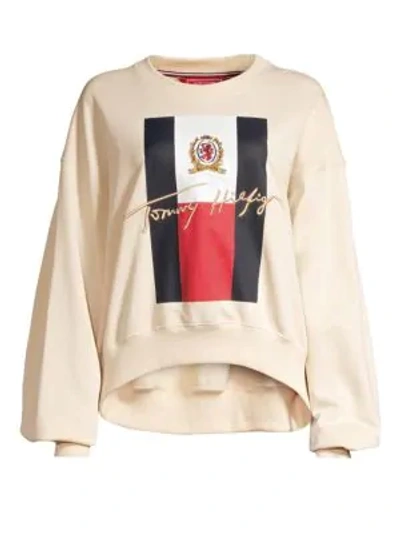 Tommy Hilfiger Oversized Sleeve College Sweater In Basic
