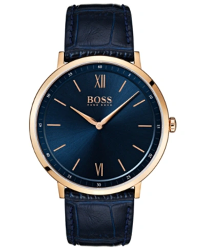 Hugo Boss Men's Essential Ultra Slim Blue Leather Strap Watch 40mm In Navy