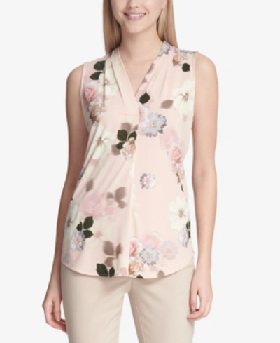 Calvin Klein Floral-print Sleeveless Top In Blush Multi