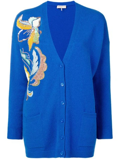 Emilio Pucci Floral Embroidered Cashmere Cardigan In Blue