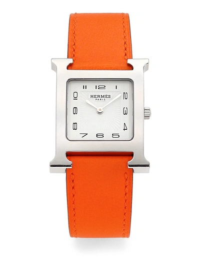 Hermes Heure H 26mm Stainless Steel & Leather Strap Watch In Orange