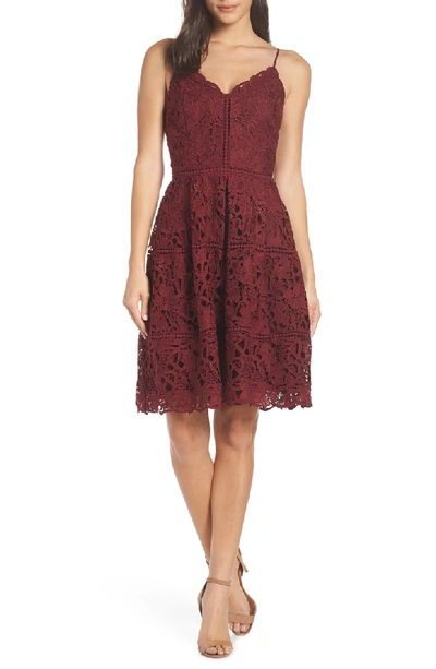 Adelyn Rae Jenny Lace Fit & Flare Dress In Cabernet