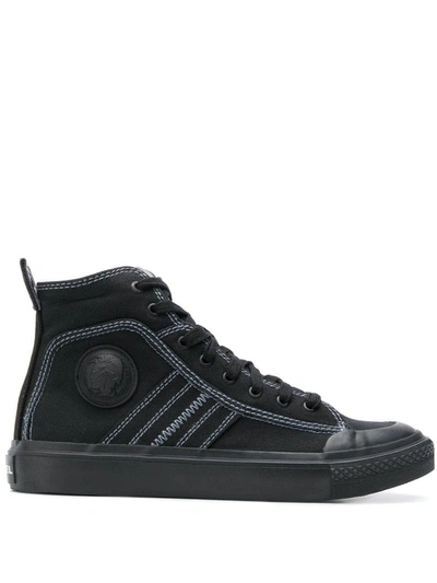 Diesel High Top Sneakers In Bicolour Cotton In Black