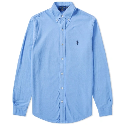Polo Ralph Lauren Pique Button Down Shirt In Blue