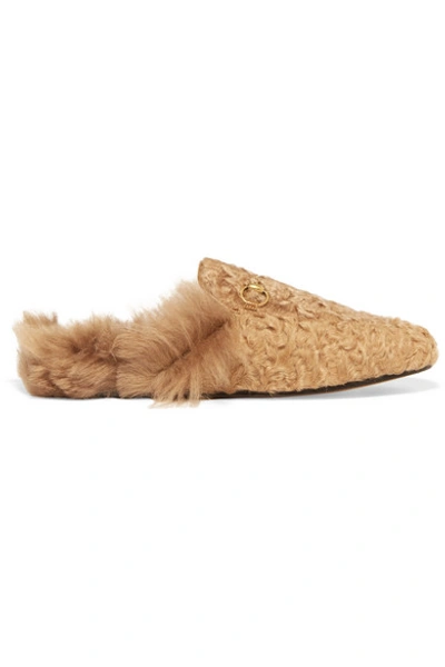 Gucci Princetown Horsebit-detailed Shearling Slippers In Beige
