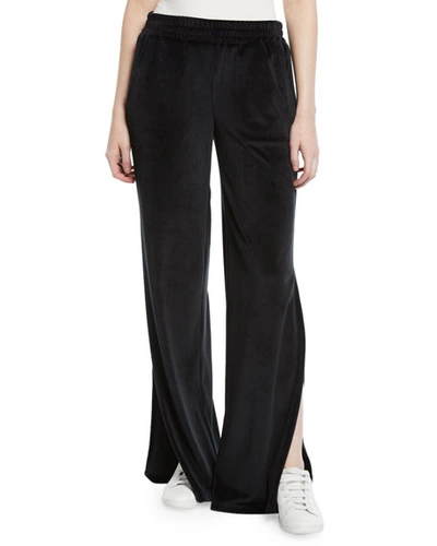 Cushnie Low-rise Split-leg Velour Active Pants In Black