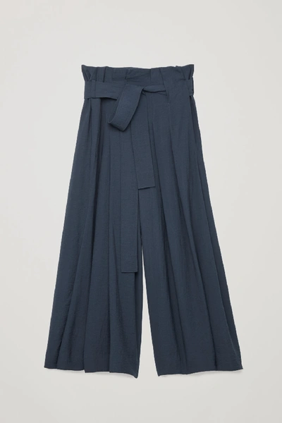 Cos Belted Voluminous-leg Trousers In Blue