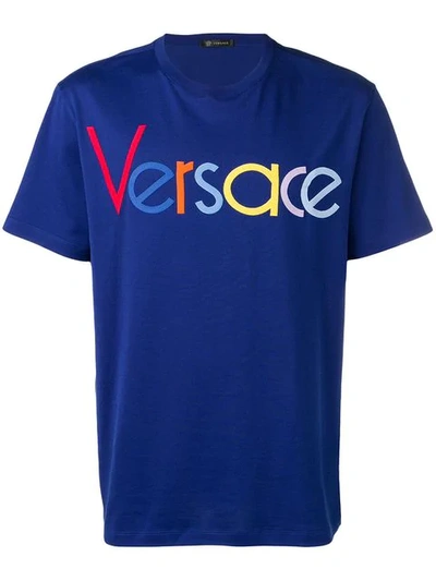 Versace Men's Multicolor Logo Graphic T-shirt In Blue