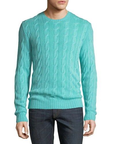 Ralph Lauren Men's Cashmere Cable-knit Sweater In Light Green
