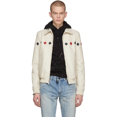 Saint Laurent Men's Teddy Diamond-detail Leather Jacket In White