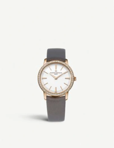 Vacheron Constantin 81590/000g-9847 Traditionelle 18ct Rose-gold, Diamond And Leather Manual Watch In Brown/rose Gold