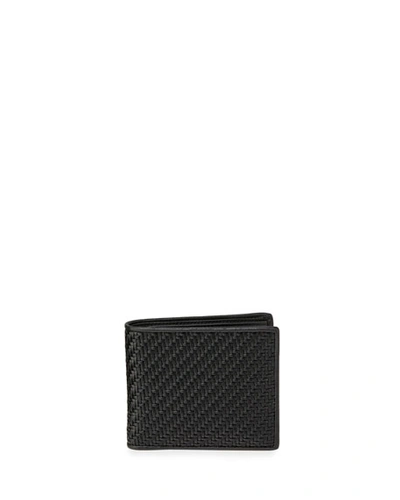 Ermenegildo Zegna Men's Pelle Tessuta Woven Leather Bi-fold Wallet With Card Case In Black