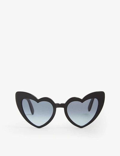 Saint Laurent Lou Lou Oversized Heart Sunglasses In Semimatte Black/silver Flash
