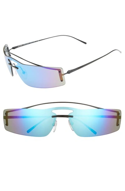 Prada Women's Mirrored Brow Bar Rimless Shield Sunglasses, 160mm In Silver/ Blue Green Mirror