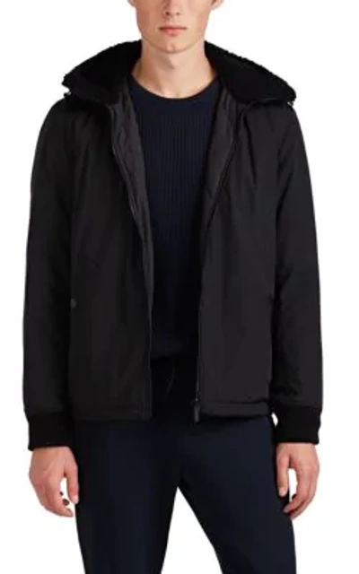 Theory Vernon Faux Shearling-trimmed Bomber Jacket In Black