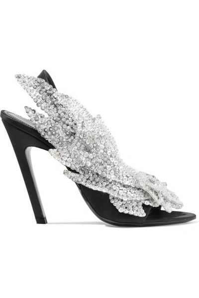 Balenciaga Talon Slash Sequin embellished Satin Slingback Sandals In Black ModeSens