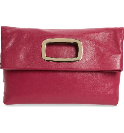 Vince Camuto Large Marti Leather Convertible Clutch In Deep Pink