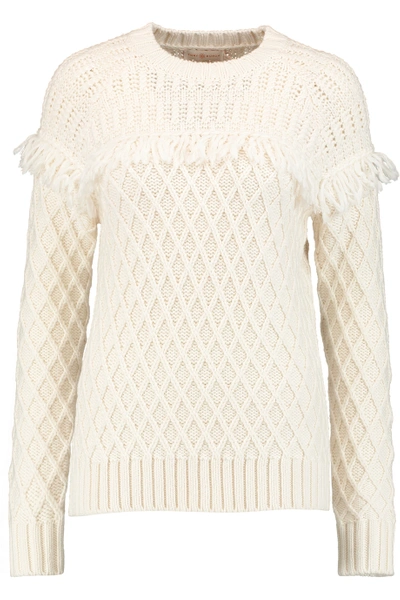 Tory Burch Fringed Cable-knit Wool Sweater | ModeSens
