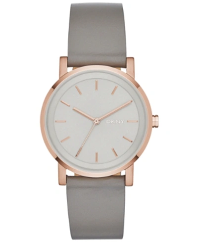 Dkny Women's Soho Gray Leather Strap Watch 34mm, Created For Macy's
