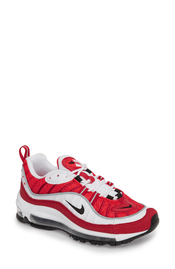Nike Air Max 98 Running Shoe In White Black Gym Red Modesens