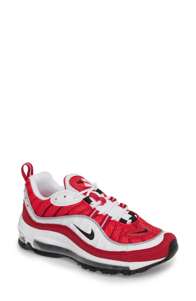 Nike Air Max 98 Running Shoe In White/ Black/ Gym Red