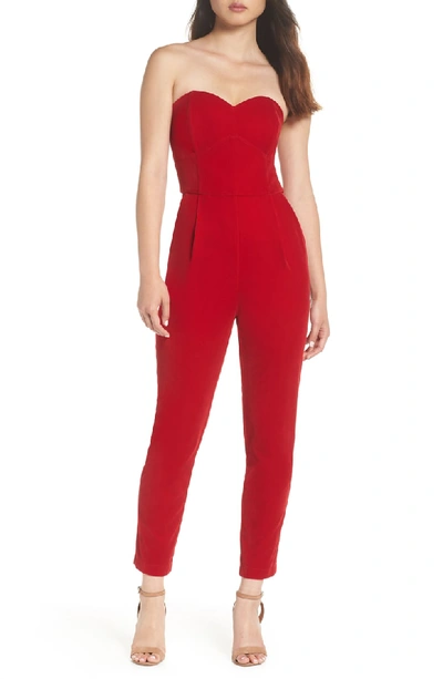 Adelyn Rae Hayden Strapless Velvet Jumpsuit In Red
