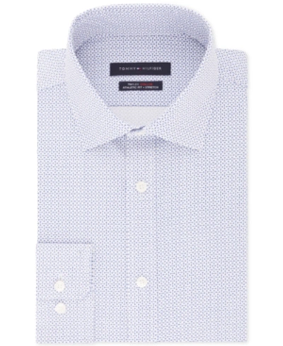 Tommy Hilfiger Men's Fitted Th Flex Performance Stretch Moisture-wicking Blue Print Dress Shirt In Blue Bird