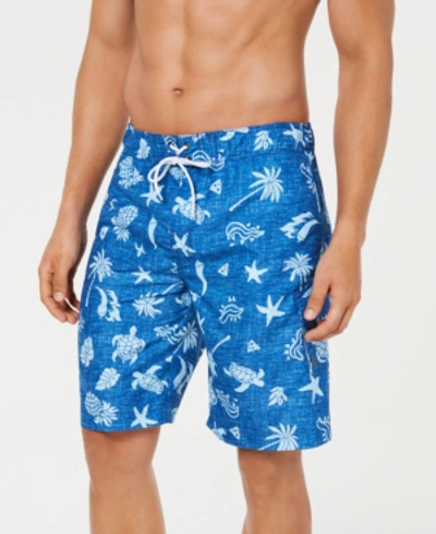 Trunks Surf & Swim Co. Men's Swami Printed Tropical Blues 8" Volley Swim Trunks In Twilight Blue