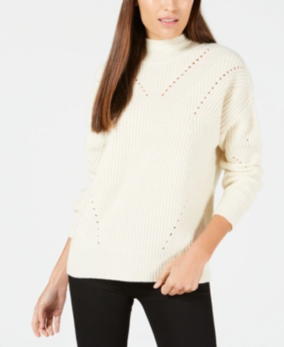 Calvin Klein Cashmere Ribbed Turtleneck Sweater In Ivory